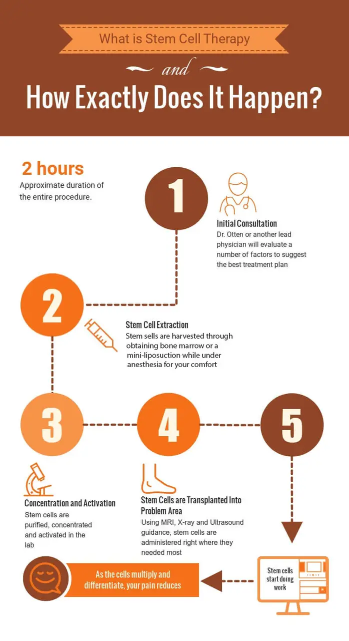 proceso de la terapia con células madre, desde la extracción de células hasta la inyección